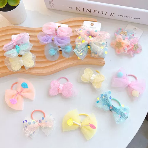 Милые блестки для ногтей с бантиком, резинка для волос с косичкой, аксессуар для волос, в цветочек