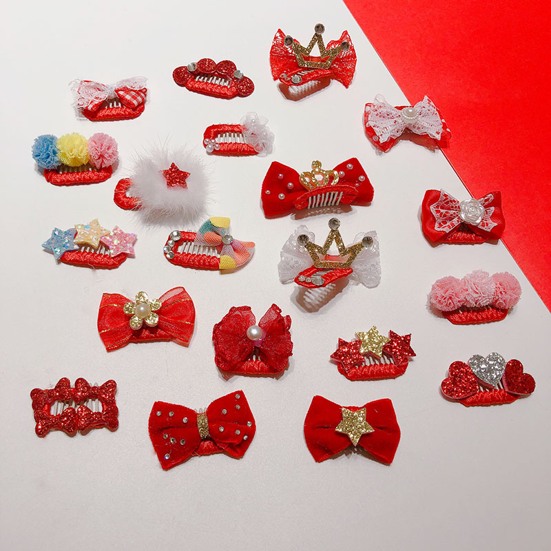 New Year's Christmas Pet Pets BB Clip Festive Dogs Butterfly Knots Haircut Tedyyoke Summer Head Floral Marzis Ornaments