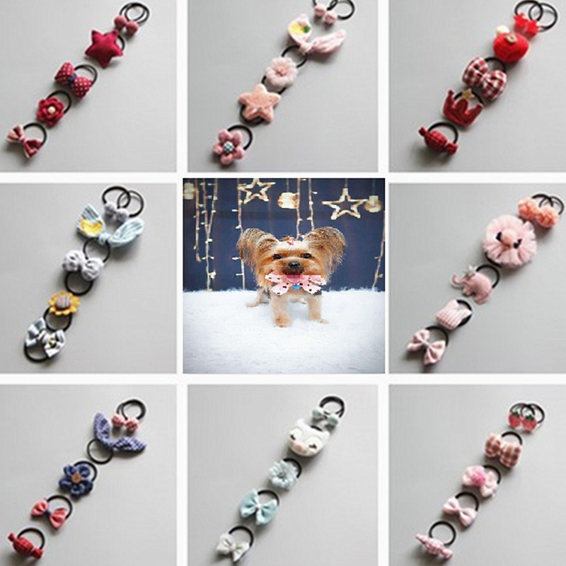 New Korea 5-piece pet hair accessories hair ring dog Teddy rubber band cat jewelry Yorkshire headdress set