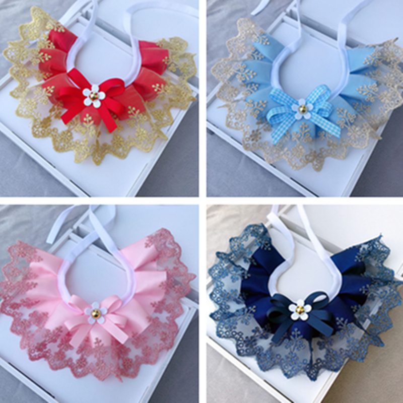 Pet Bib Saliva Towel Cat Sweet Lace Bib Dog Neck Teddy VIP Bow Photo Props Accessories
