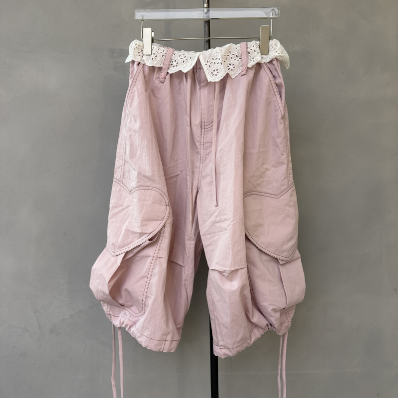 European Women's Clothing 2026 Summer New Pink Cropped Wide-Leg Pants with Side Pockets and Casual Waist