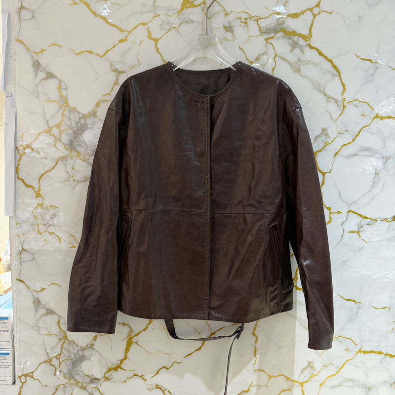 European Women's Clothing 2026 Autumn New Style Sheepskin Leather Jacket Women's Collarless Jacket Loose Slimming Coat