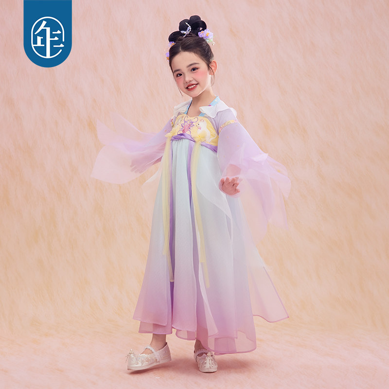 New Spring Season Children's Hanfu Dress for Girls - Improved Long-Sleeve Chinese Style Traditional Performance Dress