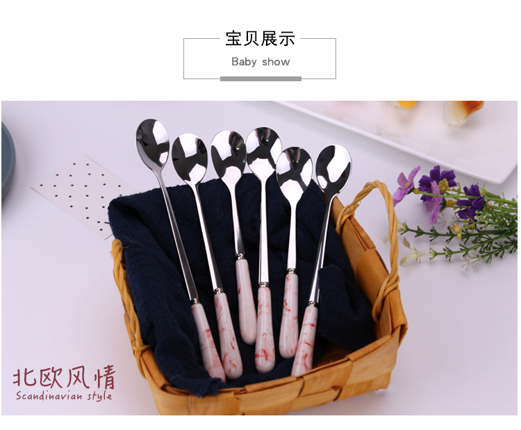 Bắc Âu ins cá tính cà phê khuấy thìa sáng tạo tay cầm dài bằng gốm xử lý cốc thép không gỉ muỗng nhỏ tráng miệng muỗng - Cà phê cốc hâm nóng cafe