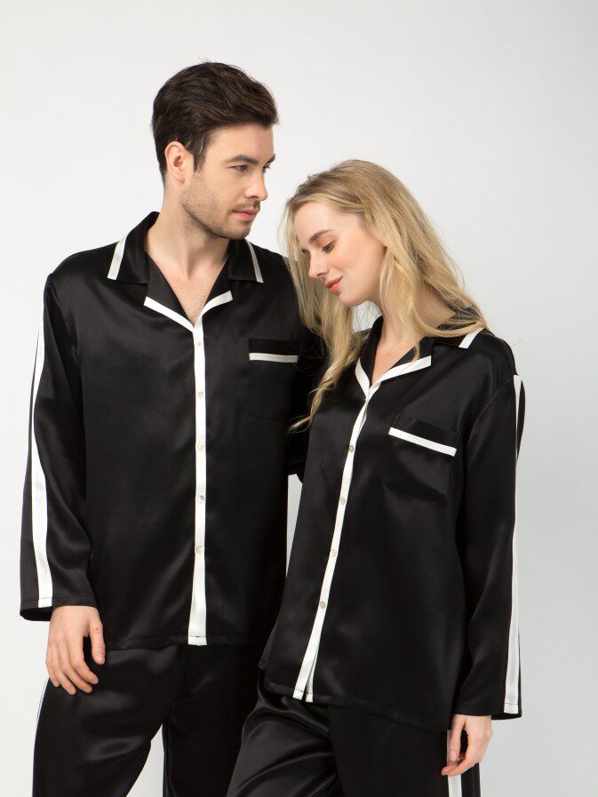 Suzhou silk silk pajamas couple heavy high-quality comfortable mulberry silk long-sleeved home clothes set spring and autumn