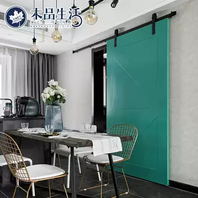 Wooden living barn door custom pure solid wood American crane door blackboard bookshelf dressing room kitchen sliding door