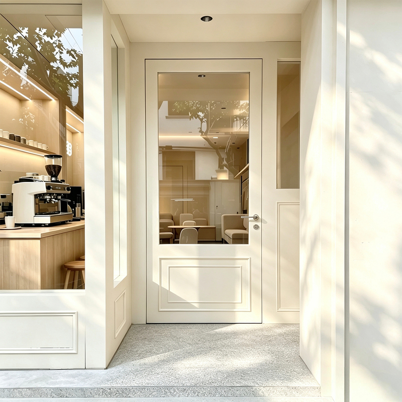 French-Style Retro Cream-Colored Clothing Store Single Glass Door, Universal Entry Flat Door for Beauty and Nail Salon Storefronts French-Style Retro Cream-Colored Clothing Store Single Glass Door, Universal Entry Flat Door for Beauty and Nail Salon Storefronts