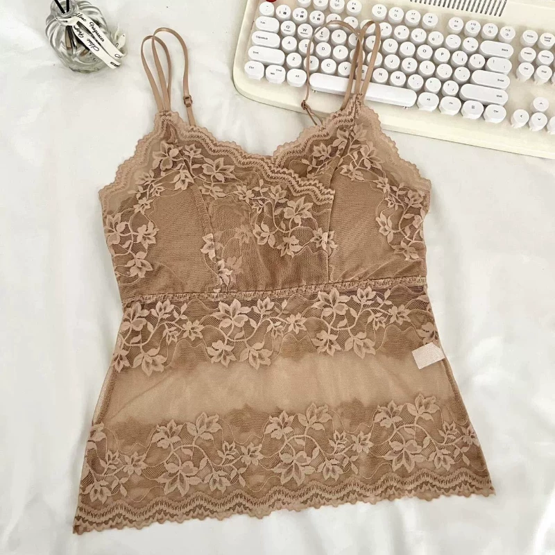Летний гипюр топ на лямках, топ с чашечками, тонкая защитная underwear, бюстгальтер-топ, топ-бюстгальтер