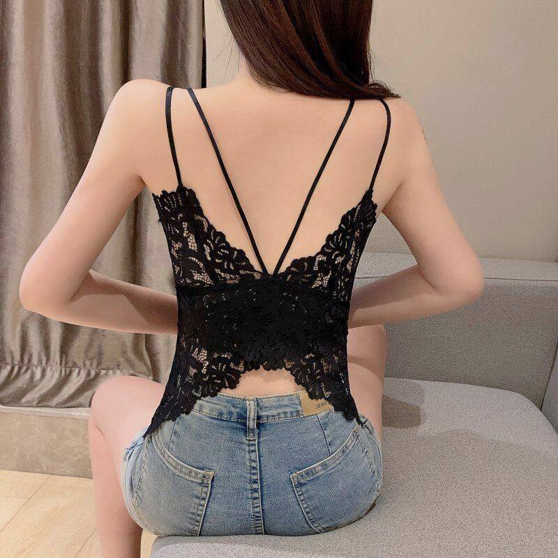 Netred with the same heart butterfly lace underwear hollow back chest comfortable fitting body hanging tape inside the vest with chest wrapped chest