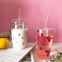 Flower tree) Strawberry star) Girl heart transparent high temperature glass cup Milk Cup breakfast cup water Cup
