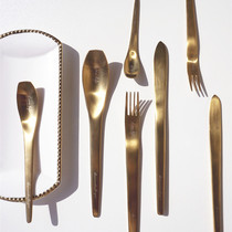 Flowers in the tree) Sunset) Nordic letter matte gold high-grade 304 stainless steel Western tableware knife and fork spoon