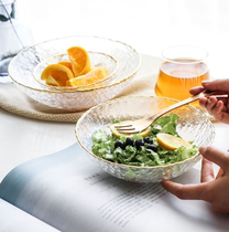 Clearance) Pear vortex) Japanese-style gold-edged glass salad bowl large glass bowl vegetable and fruit dessert bowl