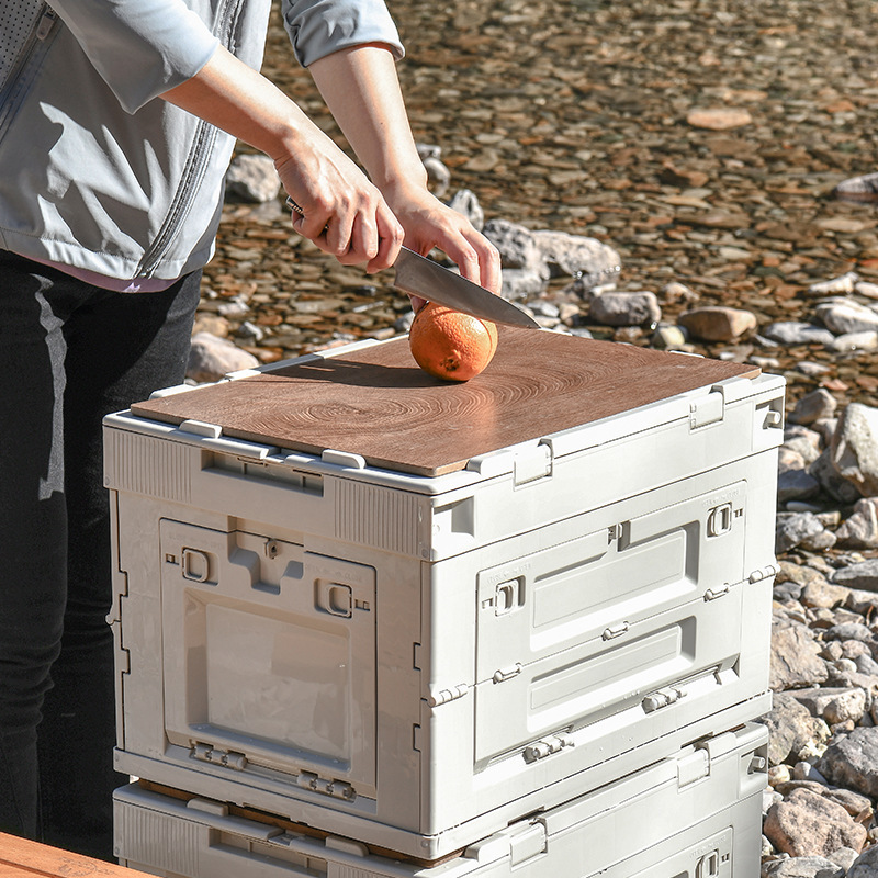 Outdoor Camping Storage Box, Large Capacity, Thickened Folding Box with Wooden Lid, Car Trunk Storage Box for Organizing