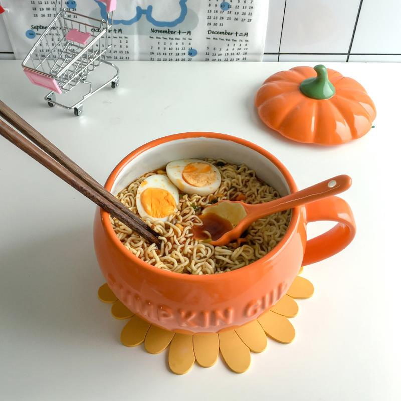 Pumpkin Cup Ceramic Water Cup Cute Mug Large Capacity Breakfast Cup with Lid and Spoon Halloween Gift for Home Use