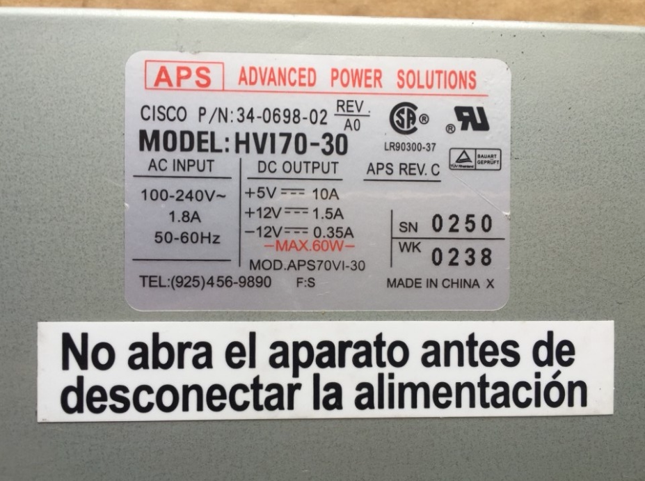 Original Loader Removed Cisco Switch HV170-30 CISCO P N:34-0698-02 Power Spot