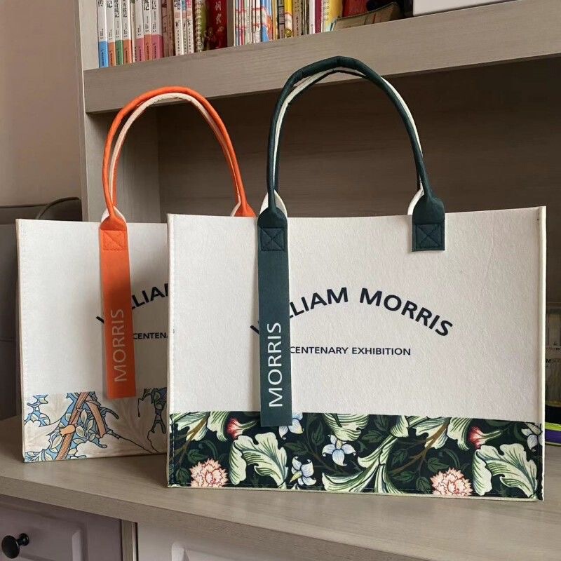 Morris Ribbon Felt Bag Large Capacity Tote Bag Handbag Student School Bag Advertising Shopping Travel Storage Bag