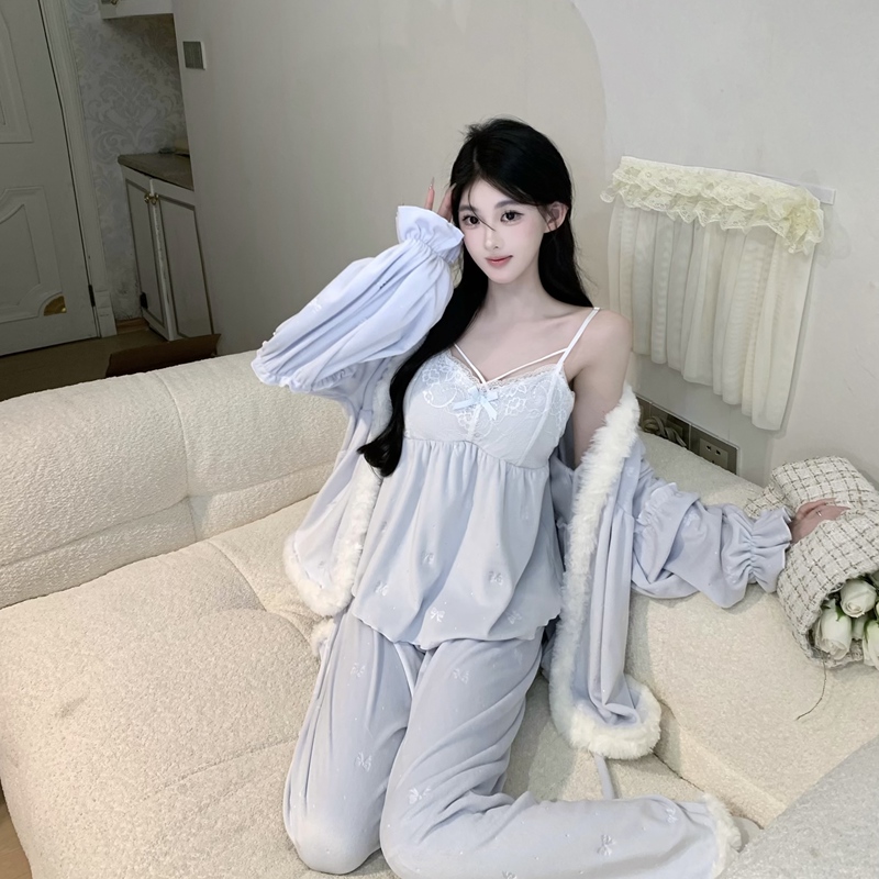 Doudou Pajamas [Early Winter Confession] Long-Sleeved, Long-Pants, Pure Desire, High-Waisted, Slimming, Autumn and Winter Women's Set, French-Style Pajamas