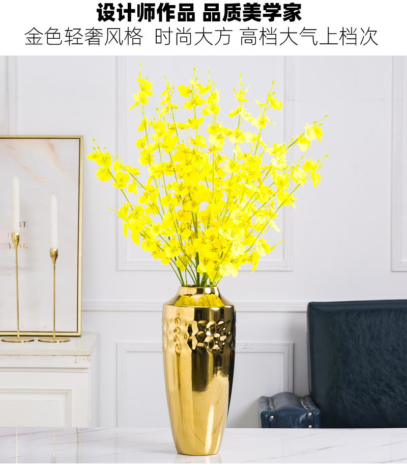 Modern light key-2 luxury ceramic vase furnishing articles Nordic sitting room, dried flowers, golden flower implement creative contracted porcelain decorative flower arrangement