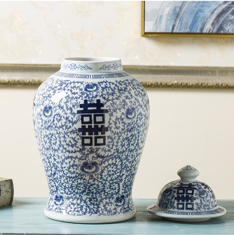 Jingdezhen new Chinese style originality general pot vase furnishing articles sitting room porch flower POTS of blue and white porcelain ornaments