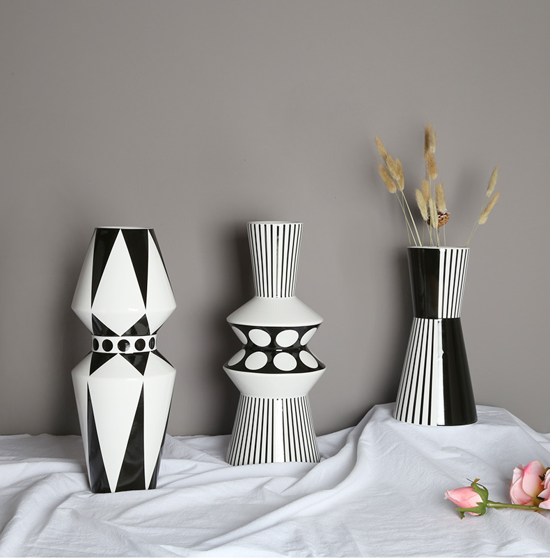 Nordic black white geometrical grain ceramic furnishing articles dried flowers sitting room adornment flowers minimalist designer flower arranging flowers