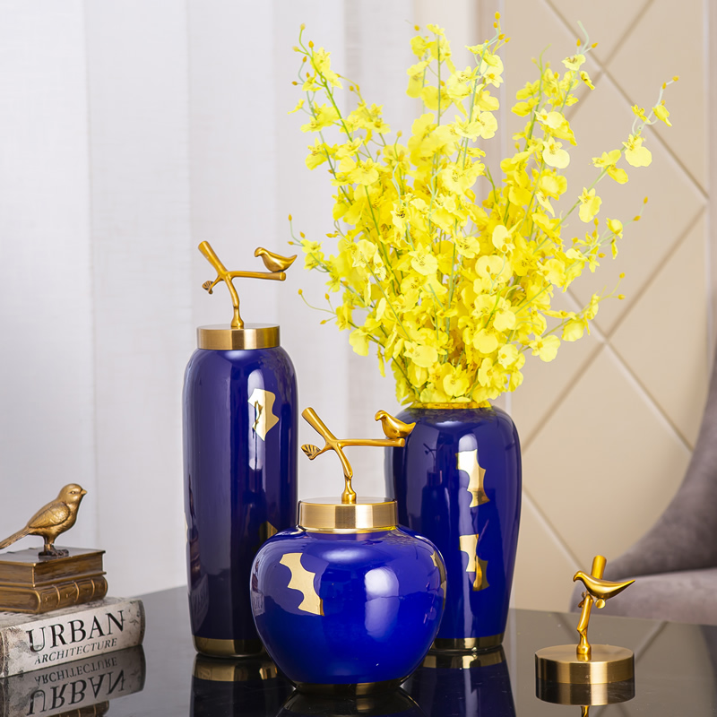 Jingdezhen ceramic vase furnishing articles Nordic light modern new Chinese style key-2 luxury living room dry flower decoration decoration flower hydroponics