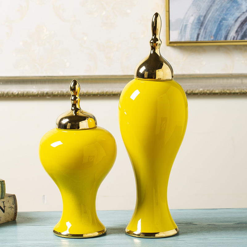 General new Chinese jingdezhen ceramic pot furnishing articles pottery decoration ideas sitting room yellow dried flower flower vase