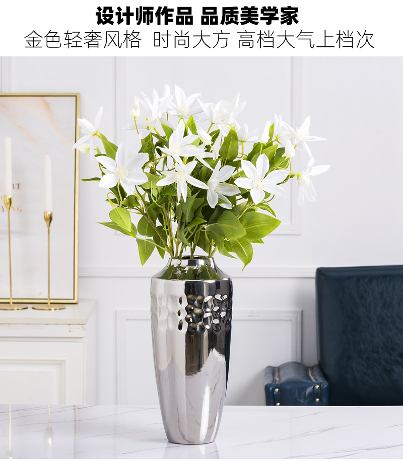 Jingdezhen ceramic vase furnishing articles Nordic dried flowers, silver creative contracted sitting room light key-2 luxury furnishing articles table wind flower arrangement