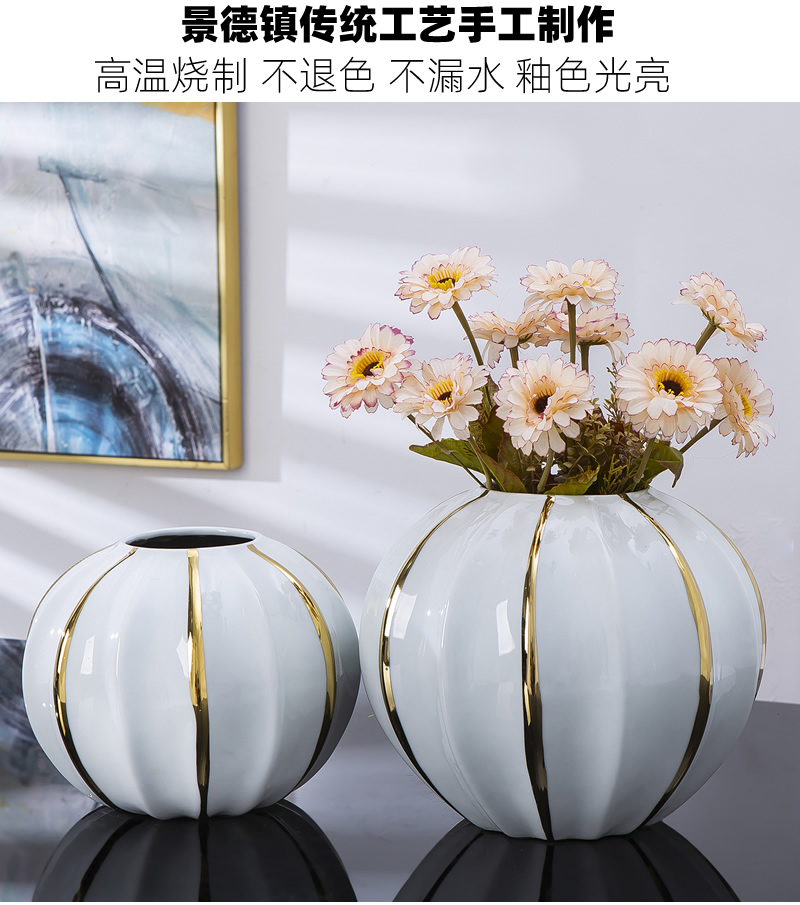 Jingdezhen ceramic vase furnishing articles Nordic dried flowers sitting room adornment flower arranging creative contracted light key-2 luxury table decoration