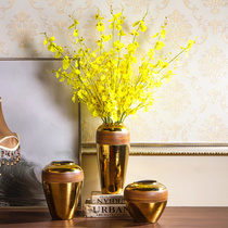  Jingdezhen ceramic vase decoration Golden light luxury living room dried flower flower arrangement European style dining table pottery pot creative decoration