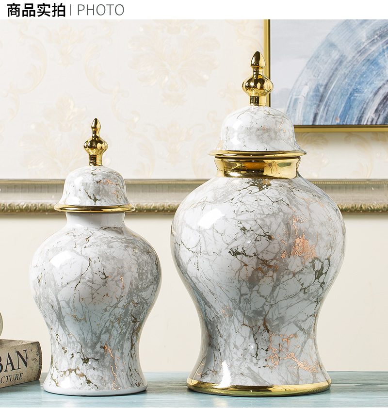 Jingdezhen ceramic vase marble general light tank furnishing articles modern new Chinese style key-2 luxury dried flower flower arranging bottles