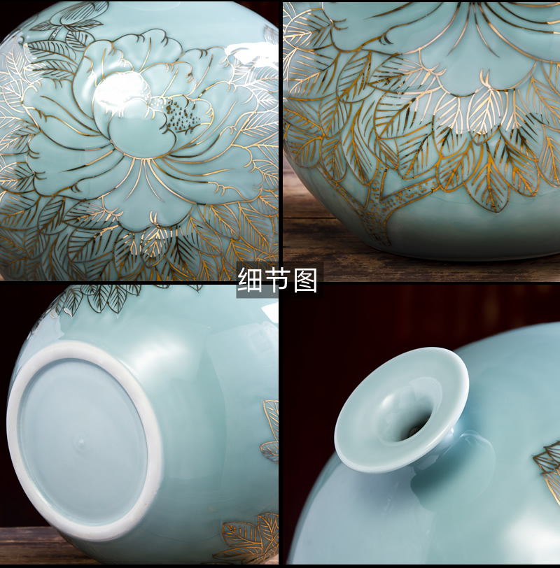 The Master of jingdezhen ceramic vase hand - made shadow blue paint new Chinese style household adornment flower arrangement China sitting room