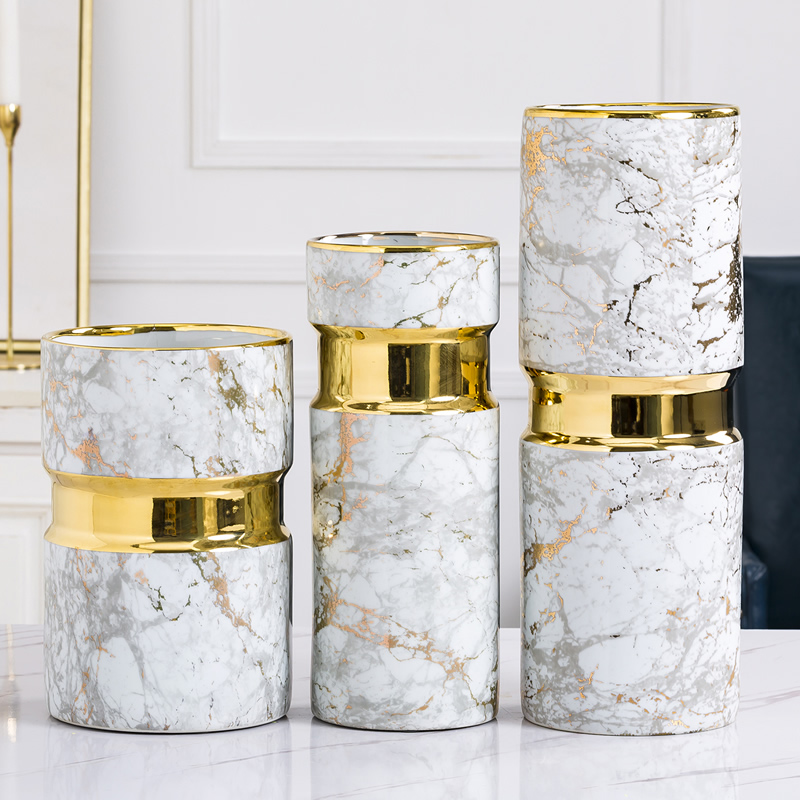 New Chinese style light key-2 luxury furnishing articles American ceramic vase Europe type vertical tube wide caliber dry flower arranging flowers sitting room adornment water raise