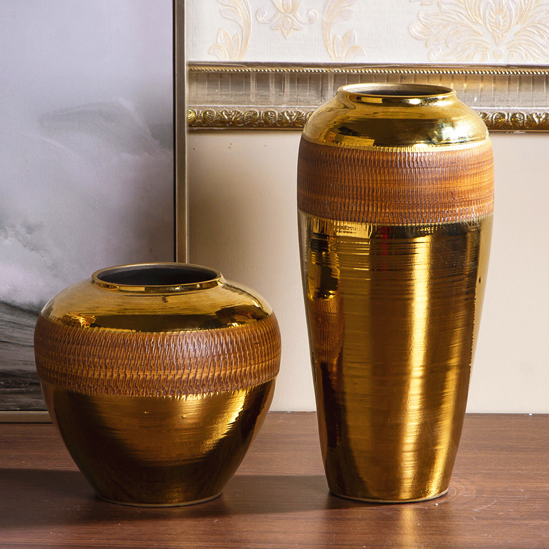 Jingdezhen ceramic vase furnishing articles golden light key-2 luxury living room dry flower arranging flowers European table POTS creative decoration