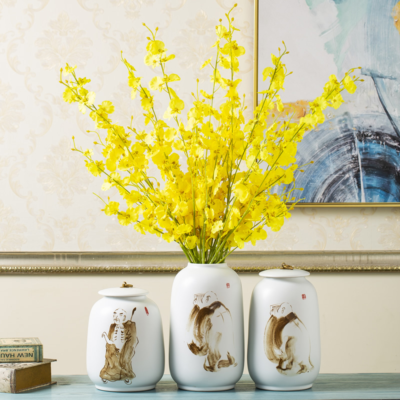 Jingdezhen ceramic vase furnishing articles hand - made zen new Chinese style dried flowers, flower arranging storage tank cover pot sitting room adornment