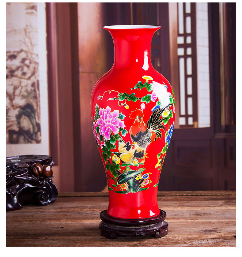 Jingdezhen ceramic Chinese red vase furnishing articles sitting room of Chinese style restoring ancient ways is the dried flower arranging household porcelain decoration