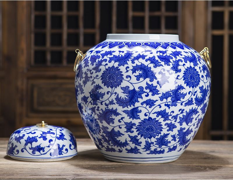 Jingdezhen ceramic tank storage tank general blue and white porcelain jar with cover caddy fixings home furnishing articles home decoration