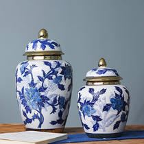 Jingdezhen ceramic ornaments blue and white porcelain storage jars with lids tea jars Chinese-style general jars candy decoration jars