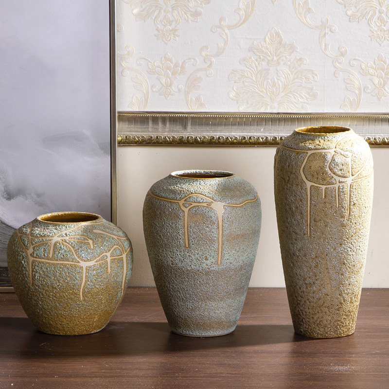 Jingdezhen ceramic vases, flower arranging coarse pottery Chinese porcelain art restoring ancient ways furnishing articles pottery dry flower vases sitting room