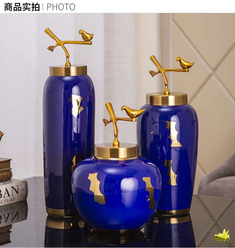 Jingdezhen ceramic vase furnishing articles Nordic light modern new Chinese style key-2 luxury living room dry flower decoration decoration flower hydroponics