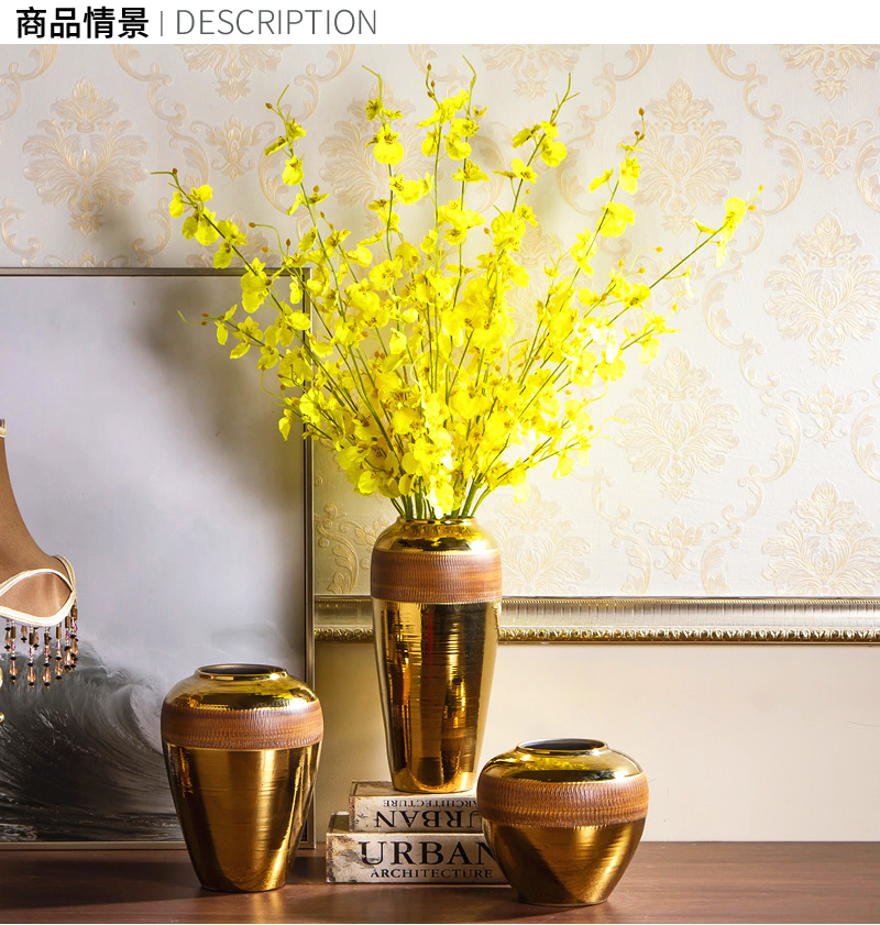 Jingdezhen ceramic vase furnishing articles golden light key-2 luxury living room dry flower arranging flowers European table POTS creative decoration