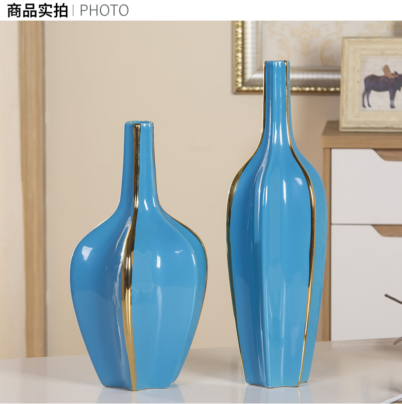 Jingdezhen ceramic blue vase Nordic furnishing articles European sitting room dry flower arranging flowers, soft outfit decoration decoration TV ark