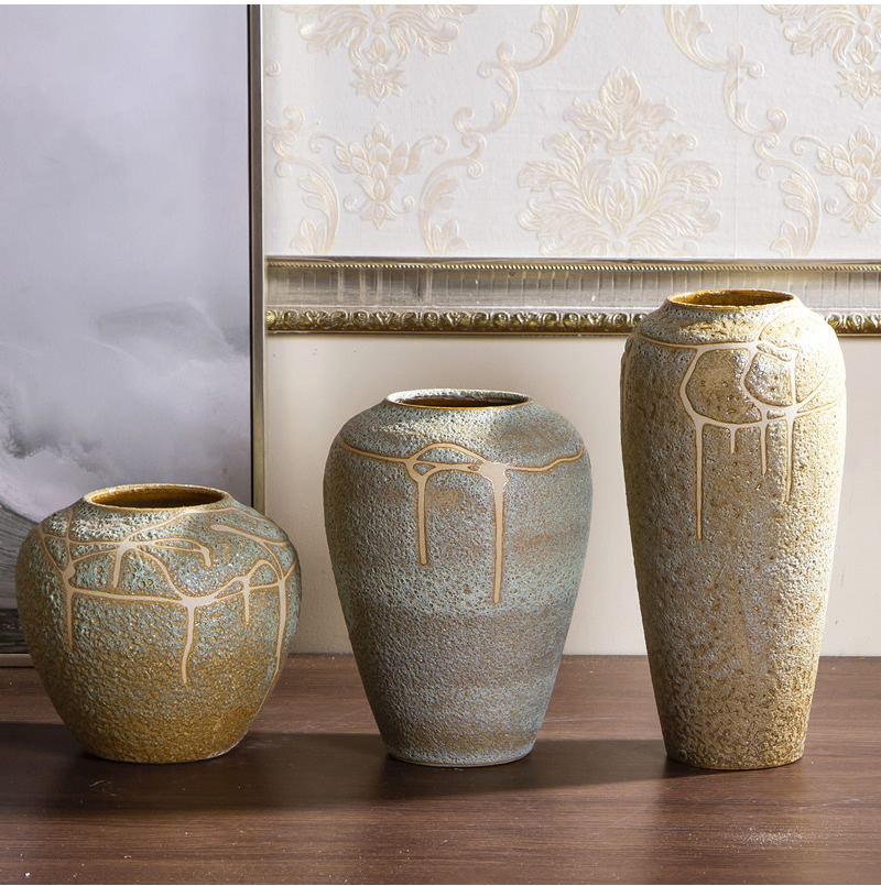 Jingdezhen ceramic vases, flower arranging coarse pottery Chinese porcelain art restoring ancient ways furnishing articles pottery dry flower vases sitting room