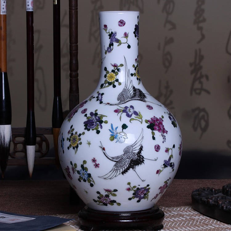 Jingdezhen ceramics powder enamel luminous vase living room flower arranging furnishing articles household decorations arts and crafts