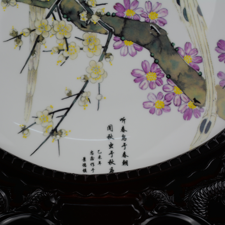 Jingdezhen ceramics flower and - bird painting decorative plate hanging dish large sitting room rich ancient frame plate furnishing articles of handicraft