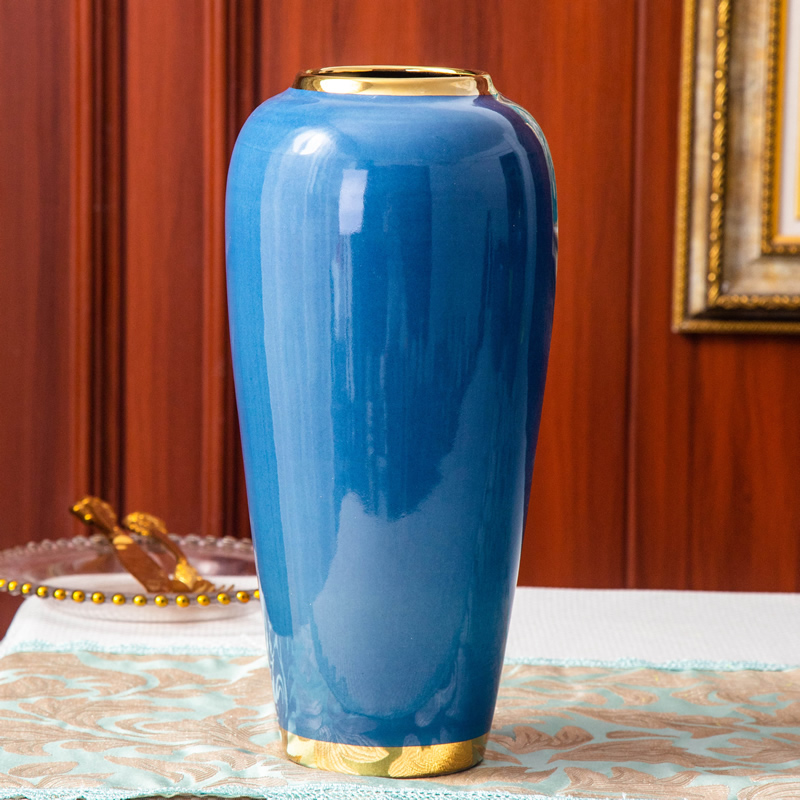 European ceramic vase is placed little blue pottery modern home decoration decoration flower arranging dried flowers contracted sitting room