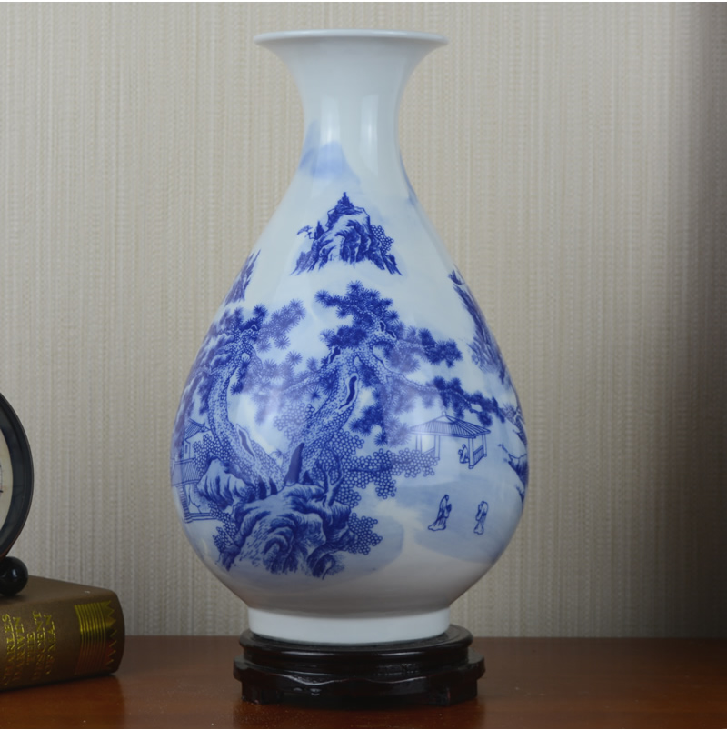 Blue and white porcelain vase landscape of jingdezhen ceramics sitting room Chinese wind restoring ancient ways household soft adornment furnishing articles arranging flowers