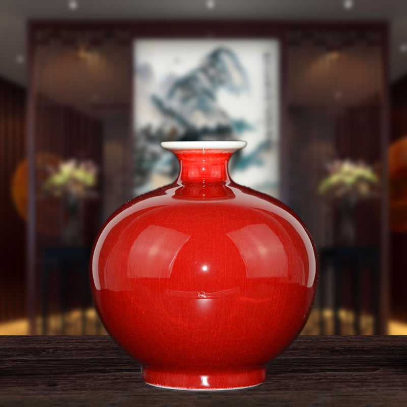 Jingdezhen ceramics red vase furnishing articles I and contracted large living room TV ark, home decoration restoring ancient ways