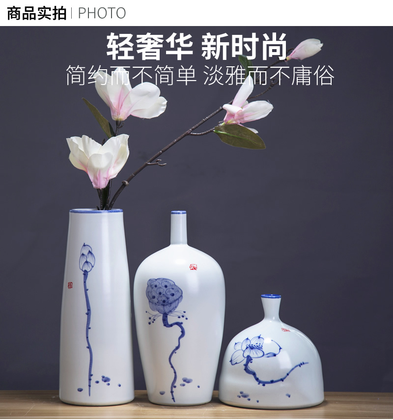 Jingdezhen chinaware lotus flower vase three - piece suit of new Chinese style living room zen flower arrangement home furnishing articles