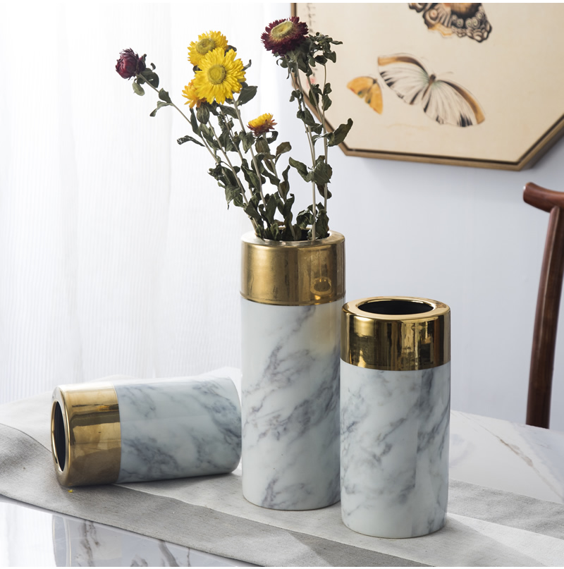 Nordic furnishing articles metal ceramic vase marble table dry flower flower arranging flower implement sitting room household soft adornment