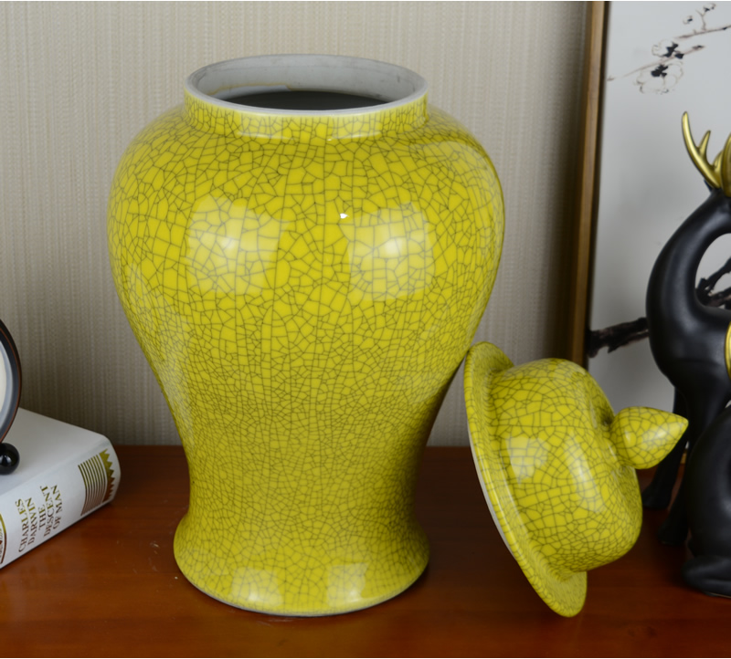 Jingdezhen ceramics yellow general pot vase Chinese style living room example room hotel adornment handicraft furnishing articles